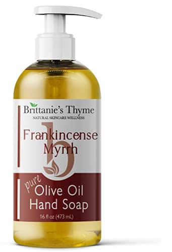 Brittanie's Thyme Organic Natural Hand Soap, 16 Oz (Frankincense & Myrrh) Moisturizing Castile Soap Made Olive Oil And Natural Luxurious Essential Oils. Vegan, Gluten & Cruelty Free, #TOP15