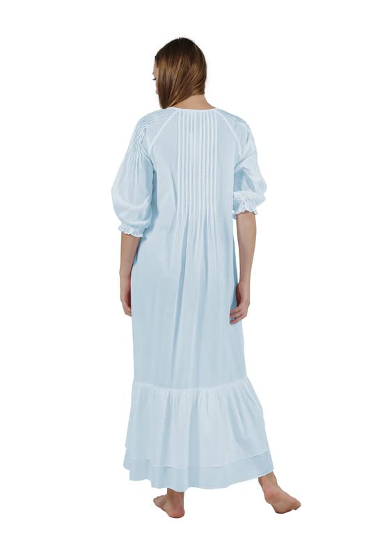 LA CERA Women's 100% Cotton Nightgown, 3/4 Sleeves, Pleated Yoke, Elastic Cuffs, Machine Wash2