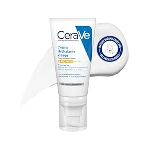 CeraVe – Crème Hydratante Visage SPF30 – Crème de Jour avec Protection UVB + UVA – Acide Hyaluronique, Céramide, Niacinamide, Vitamine E – Peau Normale à Sèche – 52 ml