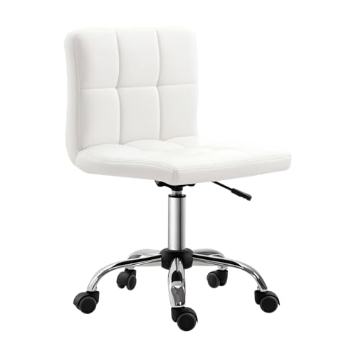 HOMCOM Chaise de bureau ergonomique sans accoudoirs - Pivotante - Hauteur réglable - Pour bureau - En cuir synthétique - Blanc