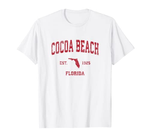 Cocoa Beach Florida FL Vintage Sports Design Rojo Print Camiseta