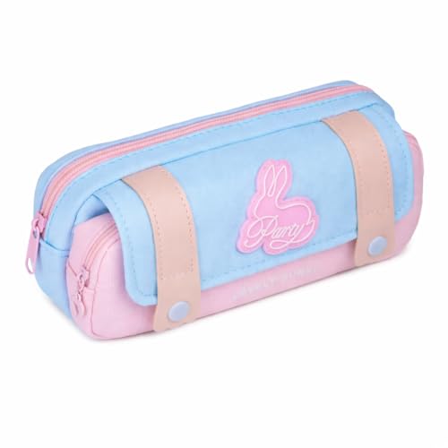 Image of Kawaii Cute Aesthetic Pencil Case for Students | Large Capacity Multi-Pocket Pencil Pouch with Zipper | Cartoon Stationery Organizer Bag for School, College & Office Supplies (LOVELY BUNNY - BLUE)