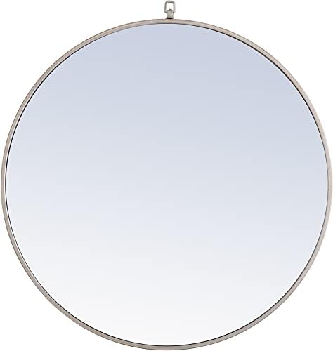 Elegant Decor Rowan 32" Round Metal Frame Hooked Mirror in Silver