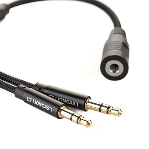 Lioncast Adaptateur Y pour casque micro - Câble jack 3,5 mm - Adaptateur répartiteur audio avec microphone séparé et prise casque - Compatible avec PC, casque de jeu, etc. - 20 cm Cover