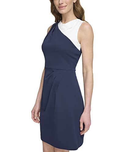 Dkny Women's Sleeveless Scuba Crepe Wear To Work Dress, Navy/Ivory, 4 #TOP2