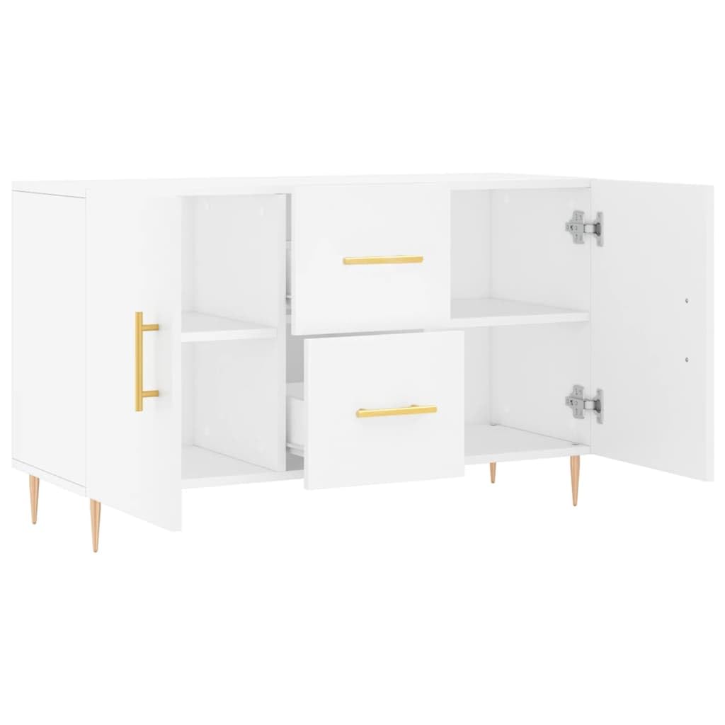 Buffet Blanc 100x36x60 cm, Meuble de Rangement Salon, Enfilade Moderne en Bois d'Ingénierie avec Pieds en Métal et Portes, Bahut Bas pour Cuisine, Séjour ou Couloir