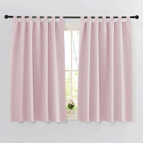 PONY DANCE Cortinas Infantiles Niña Aislantes Termicas 140x145 CM, Cortinas Opacas 2 Piezas Ventanas Cortas con Trabillas, Rosa Claro
