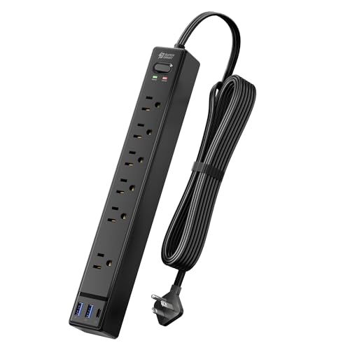 SUPERDANNY 6Ft Thin Extension Cord, Flat Plug Surge Protector Power Strip