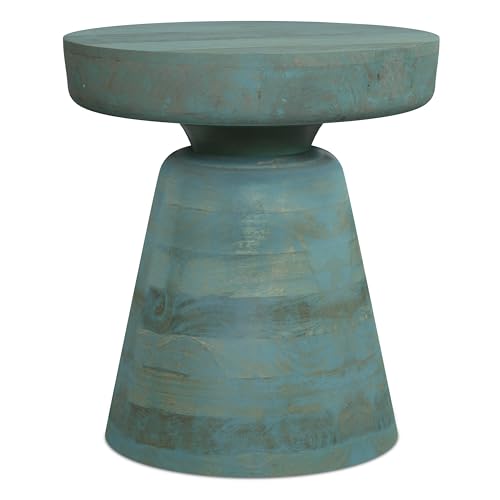 Image of SIMPLIHOME Robbie Accent Table - 16 inch Wide Solid Mango Wood End Table in Teal Wash, Boho Contemporary Rustic Side Table for Living Room or Bedroom with Multipurpose Function, Assembled