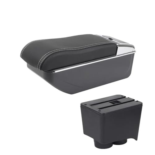Car Armrest Box Storage Box Interior Modification Parts Center Console Storage Box Black Armrest for VW for Polo 9N 3 2002-2009(White line)