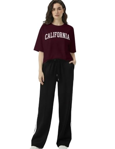 Image of EHA Women Co-ord Set for Girls | Stylish Two Piece Dress with Oversize Tshirt & High Waist Jogger|Trendy Cotton Blend Track Suit Set for Women | Casual /Travel & Lounge Wear Outfits