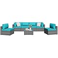 Shintenchi 7 Pieces Outdoor Patio Furniture Sets, Patio Sectional Sofa Couch, Silver Gray PE Wicker Furniture Modular Patio Conversation Sets Patio Sofa with Washable Cushions & Coffee Table (Blue)