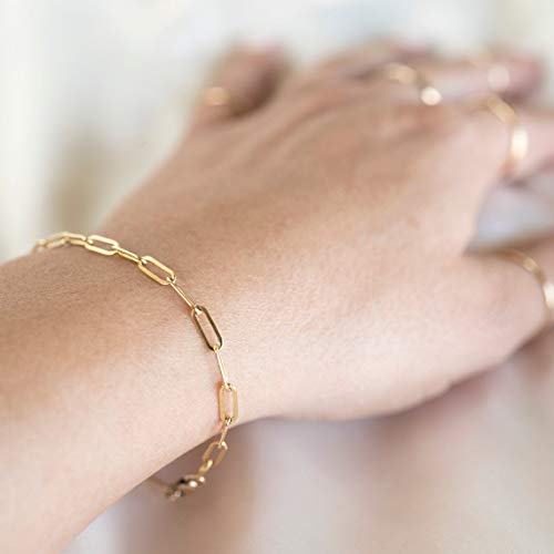 kelistom 14K Gold Filled Stainless Steel Paperclip Chain Bracelet for Women, 7.5” Rectangle Link Bracelets, Waterproof and Never Tarnish2
