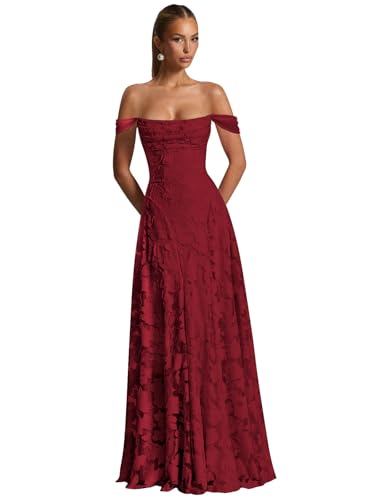 Gjvgj Burgundy Bridesmaid Dresses Long Formal Dress Off The Shoulder A Line Lace Appliques Evening Gown Size12