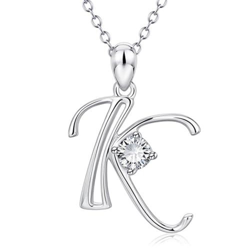 TQPUWT Ciondolo Lettera A~Z Collana, Donna Iniziali Nome Collana, Donna Lucido Lettera Collana Gioielli con Portagioie Regalo, Donna Collana per Compleanno Natale, argento, Lettera K