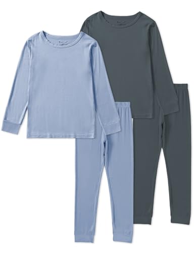 Jimonda Toddler Girls Boys Soft Sleepwear Pajamas Pjs 4pcs Sets,Baby Long Sleeve Sleepwear Viscose from Bamboo PJs BlueGray7-8 Years