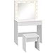HOMCOM Set Tavolo da Trucco Toeletta con Specchio, 12 Luci LED, Sgabello Imbottito e Ampio Cassetto in Legno, 80x40x140 cm, Bianco