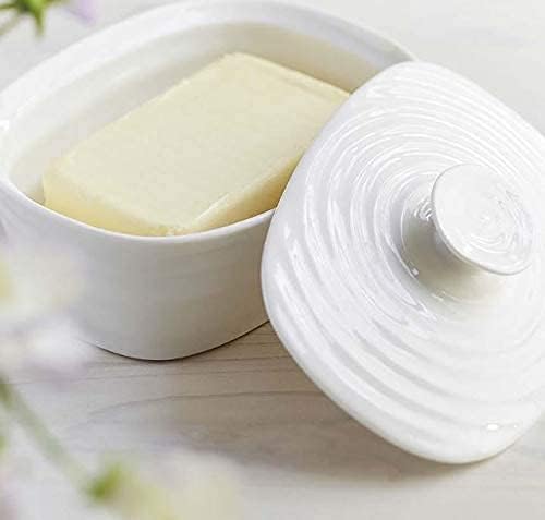 Portmeirion Home & Gifts Covered Butter Dish, Porcelain, White, 12 x 15.5 x 6 cm