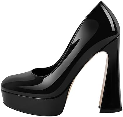 Platform Pumps for Women Round Closed Toe Slip on Block High Heel Dress Shoes for Wedding Party Dress Prom