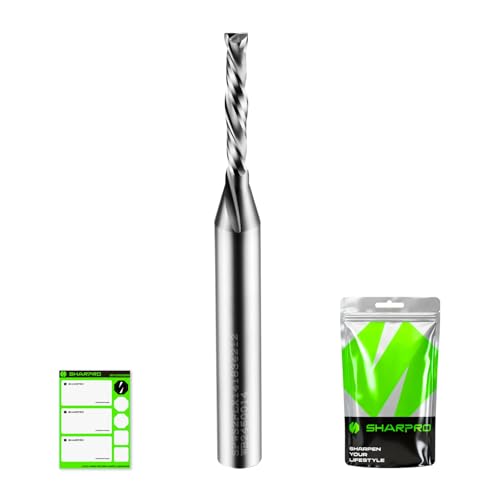 Extra Long Compression CNC Router Bit 1/4 Inch Shank and 1/8 Inch Cutting Dia. 3/4 Inch CL. 2-1/2 Inch OVL. Solid Carbide Up&Down CNC Bits for Wood Cutting, Slot Mortise, Engraving