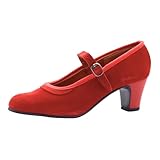 PASARELA - Zapatos Flamenco Mujer con Hebilla y Clavos Rojo Cuero Mujer Color: Rojo Talla: 37