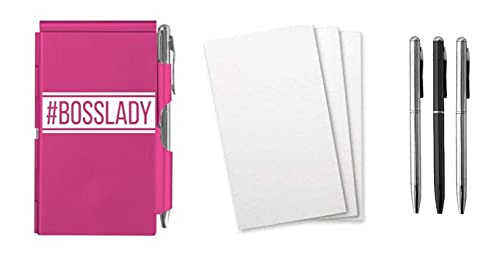 Wellspring Flip Note Notepad Set: Pink Boss Lady Flip Note, 3 Flip Note Refill Pads and a 3 Mini Pen Refill