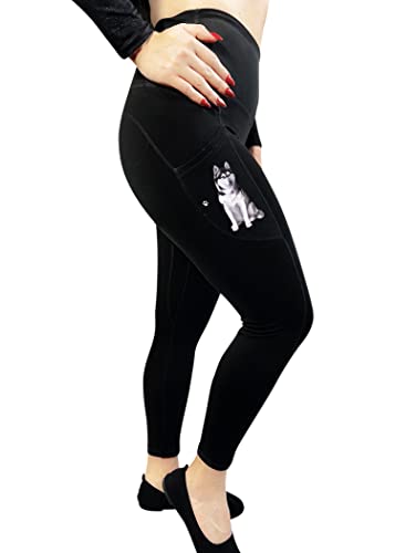 E&S Pets Siberian Husky High Rise Yoga Leggings for Pet Lovers -25 Lightweight Ultra Soft Yoga Pants for Women with Side Pockets (Small Siberian Husky)