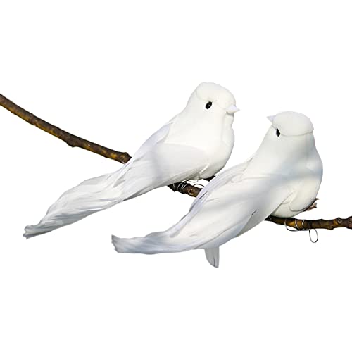 ISAKEN 12 Pcs Fake White Birds with Feather Decorative Artificial Doves Birds Fake Doves Artificia Bird Realistic Dove Crafts Ornaments for DIY Craft Home Ornaments Garden Wedding Decorative - Image 2