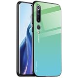 EASSGU Custodia Adatta per Xiaomi MI 10 5G (6.67" Inches), Cover Posteriore in Vetro Sfumato Custodia per Cellulare Anti-Caduta e Anti-Graffio - Verde Ciano