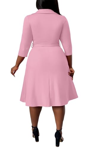 Image of FANDEE Plus Size Midi Dress for Women - Printing Summer Dresses for Wedding Guest Cocktail Party 3 /4 Sleeve V Neck（L-5XL）