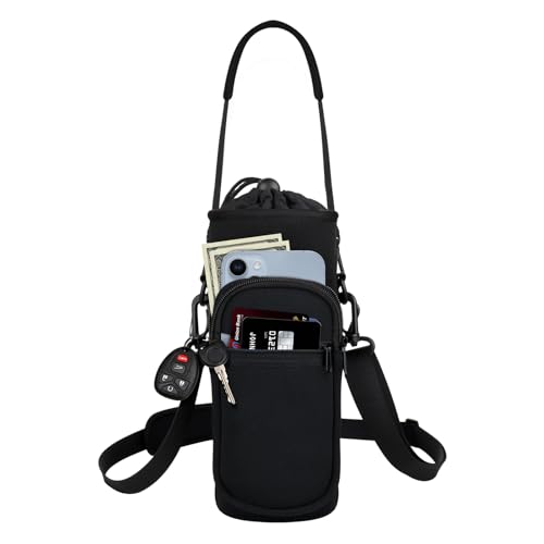 Image of Water Bottle Holder with Strap, Water Bottle Carrier Bag with Phone Pocket, Shoulder Hand Strap Insulated Neoprene 40 oz Water Bottle Sleeve for Walking Hiking Camping Gym