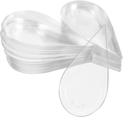 ティア ドロップ ミニ 前菜 プレート、 再利用可能 クリア メラミン テイスティング スプーン デザート 前菜 サービング プレート アジアン サービング 皿 小さな ケータリング 食器 (500個,透明)