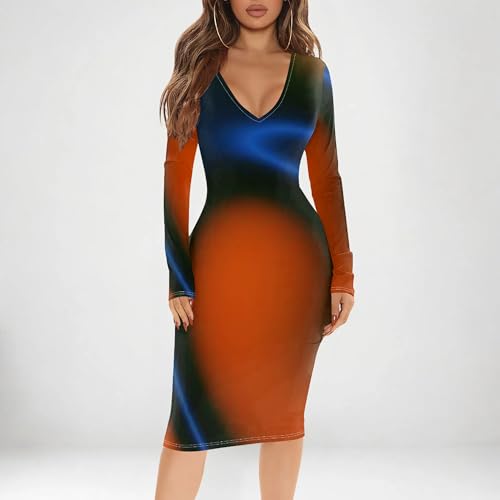 Women's Deep V Neck Casual Work Bodycon Cocktail Party Pencil Midi Dress4