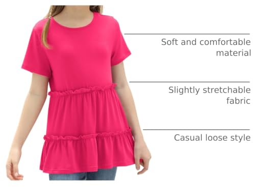 Image of Haloumoning Girls Crew Neck T Shirts Peplum Babydoll Tops Tees 4-15 Years | Girls T-Shirts, Casual Loose Tunic Tops, Cute Ruffle T Shirts, Short Sleeve Shirts, Long Sleeve Blouse