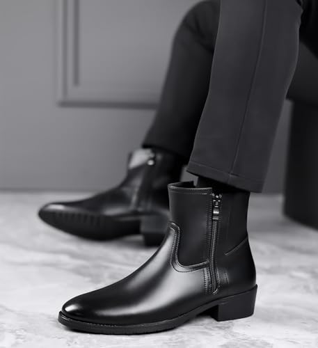 DADAWEN Men's Chelsea Boots Leather Casual Chukka Ankle Boots Side Zipper Pull On Dress Boots for Men3