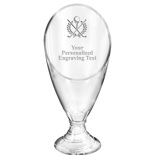 Crown Awards Personalized Crystal Trophy, 9 3/4" Engraved Golf Clubs Ball Wreath Grand Glass Crystal Trophy Award Prime
