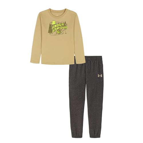 Under Armour Boys' 2-Piece Long Sleeve T-Shirt and Fleece Pants Set, Outdoor Collection, Field Khaki Bear, 5
