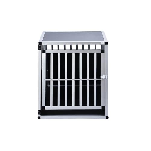 Home Deluxe - Hundetransportbox Alu SKITO - L - 90 x 65 x 69 cm - Farbe: Silber/Schwarz - Material: MDF Platten, Aluminium I Hundetransportbox Transportlösung Alu-MDF-Material Tierfreundlich