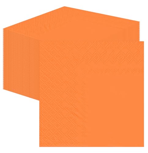 SietDESEO 50 Pieces Orange Napkins Disposable 3-Ply Orange Cocktail Napkins Paper Dinner Napkins for Birthday Baby Shower Wedding Thanksgiving Party Beverage Napkin