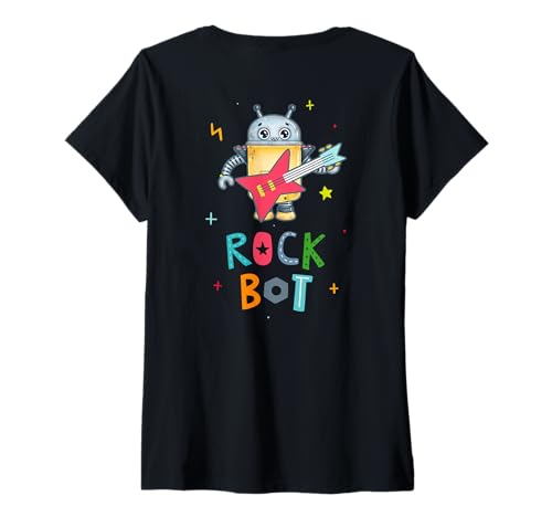 Mujer Arte en la parte trasera de Rock Bot I Love Robot para niños, niñas y amantes de los robots Camiseta Cuello V