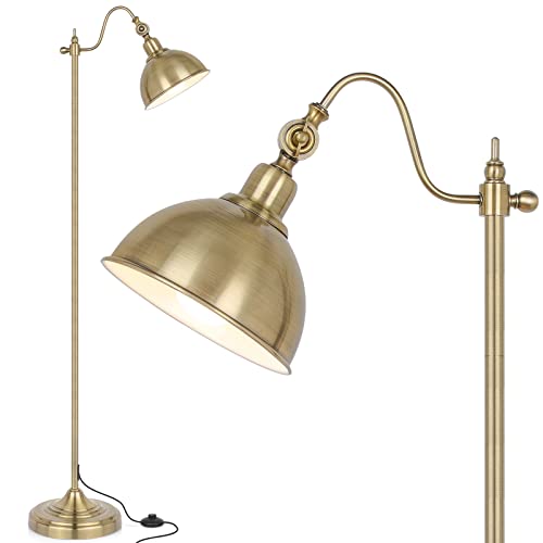 Industrial Floor Lamp,63 Inch Led Floor Lamp Vintage With 11W Led Bulb, Adjustable Metal Heads, Foot Switch, Metal Tall Lamps For Living Room, Bedroom, Office, Corner Lamp- Brass #TOP28