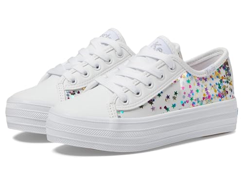 Keds Girls Triple Glas (Little Big Kid) Sneaker, White/Glitter, 2