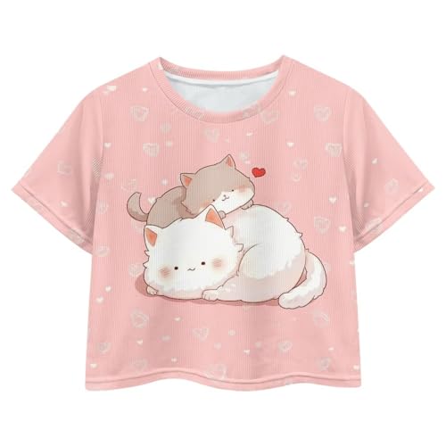Image of Girls Summer Crop Top Outfits Short Sleeve T Shirts Kids Cute Clothes Tees Blouse