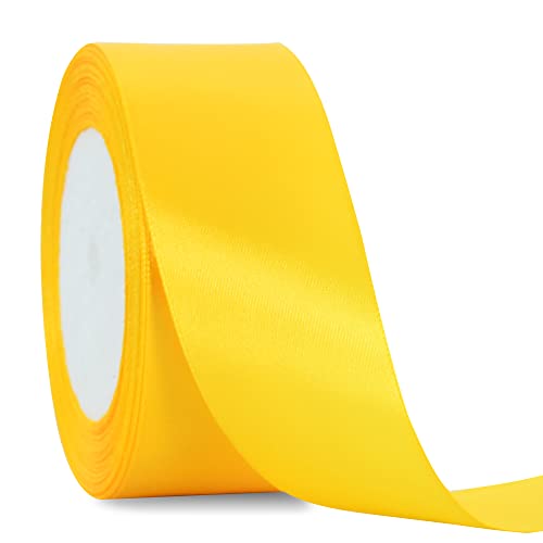 TONIFUL 4cm X 22M Wide Gold Yellow Satin Ribbon Solid Fabric Ribbons for Wedding Car Decoration Chair Sash Crafts Gift Wrapping Cutting Ceremony Table Bows Floral Sewing Party Decoration