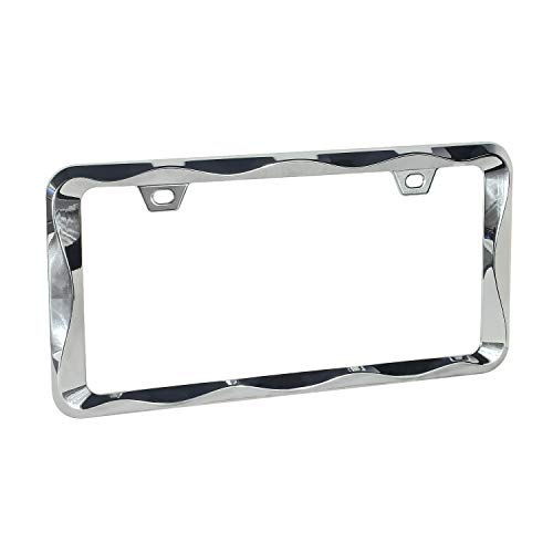 Sgooky 3D Curly Wave Pattern License Plate Holder Chrome License Plate Frame From Pure Zinc Alloy Metal Perfect Plate Holder (2Pcs, Chrome) #TOP1