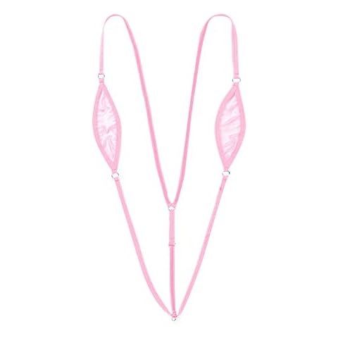 Yartina Thong Bikini Swimsuit for Women String Bikini Sets Bathing Suit One Piece Teddy Underwear Pink One Size Cover