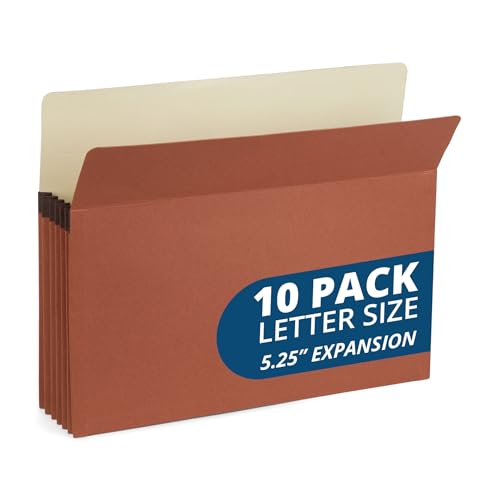Blue Summit 10 Redwell Folders Letter Size, Brown Accordion File Folders, 5.25” Red Rope Expandable Pockets, Expanding Organizer