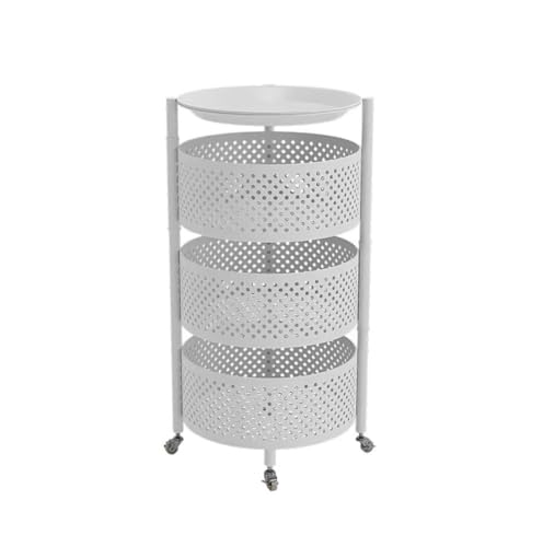 Carrito de almacenamiento de cocina rodante, carrito redondo de metal con ruedas para frutas y verduras, diseño giratorio, estante que ahorra espacio para la organización del hogar