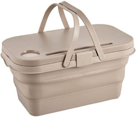 Collapsible or Foldable Picnic Basket with lid - Brown