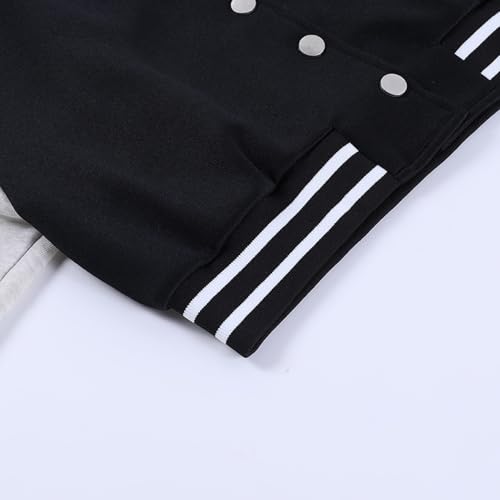 Women's Cropped Varsity Jacket Long Sleeve Casual Baseball Jacket Color Block Vintage Button Down Bomber Jackets4